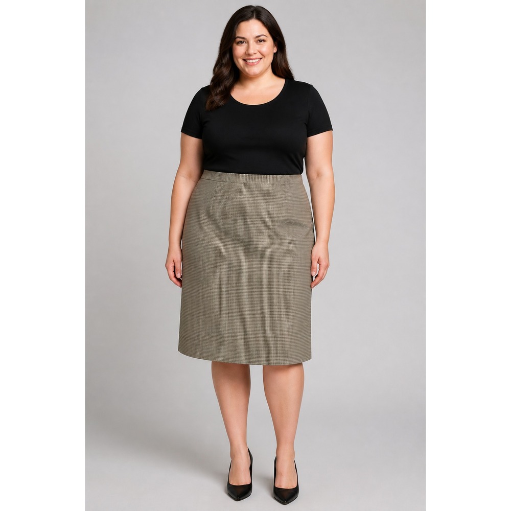 Norton McNaughton Womens Plus 18 Brown Plaid Pencil Skirt Lined Zip Rayon